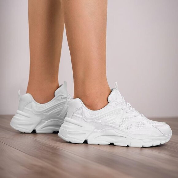 Women's White Fashion Running Walking Lightweight Casual Sneakers Ladies Shoes - Picture 7 of 7